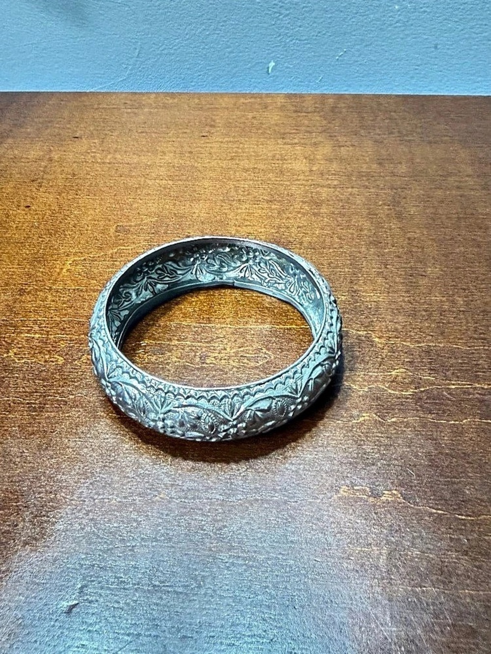 Engraved Floral Cuff Bracelet in Silver Like New